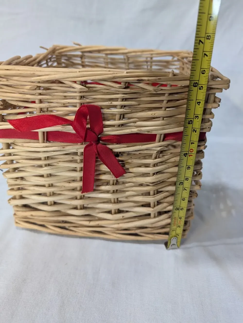 Woven Wicker Basket Red Ribbon Rustic Farmhouse Decor